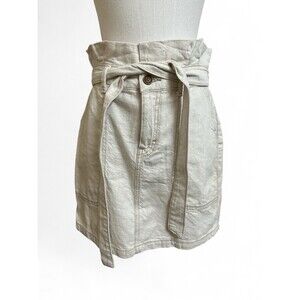 Free People Women's 6 Splendor In The Grass Paper Bag Oatmeal Cotton Linen Skirt